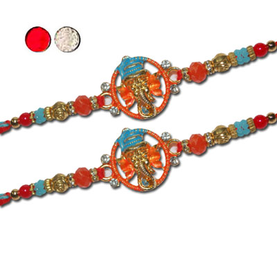 "Designer Fancy Rakhi - FR- 8350 A - Code 43 (2 RAKHIS) - Click here to View more details about this Product